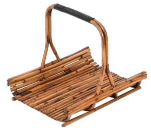 Mid-Century French Riviera Rattan and Leather Italian Magazine Rack, 1960s