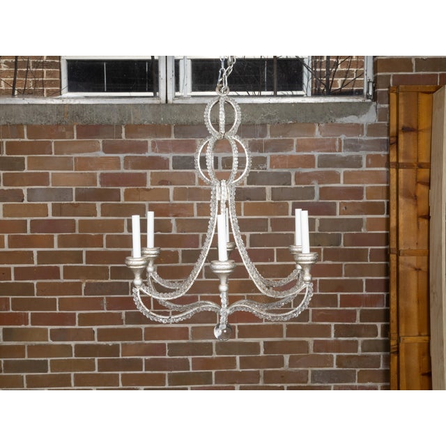 Italian Vintage Crystal and Steel Six-Light Chandelier with Faceted Beads, Wired For Sale In Atlanta - Image 6 of 12