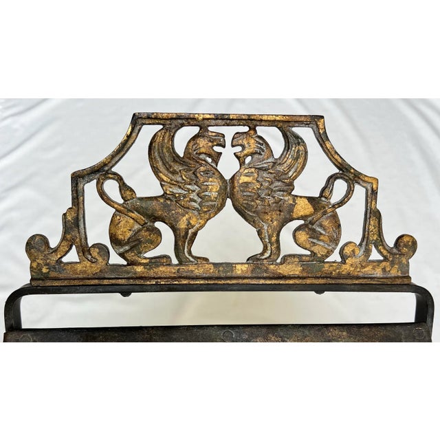 Hollywood Regency Vintage Oscar Bach Style Newly Painted and Hand Gilt Iron X Base Bench/Stool For Sale - Image 3 of 11