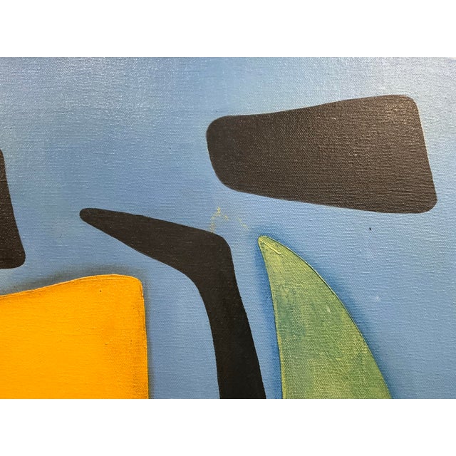 Blue Vintage Abstract Oil on Painting, Signet. For Sale - Image 8 of 12