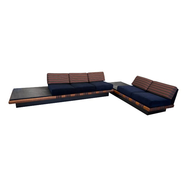 1960’s Adrian Pearsall Sectional Sofa Set with Slate Inset Ends Re-upholstered For Sale