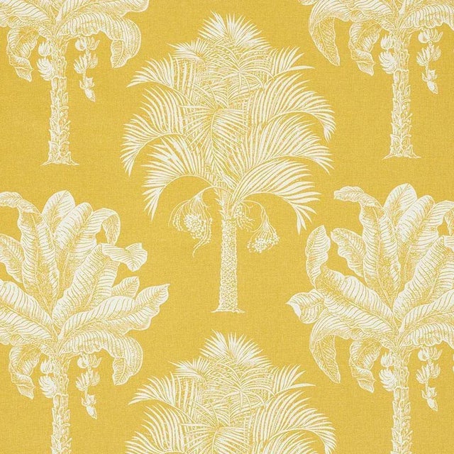 Schumacher Grand Palms Fabric in Gold For Sale