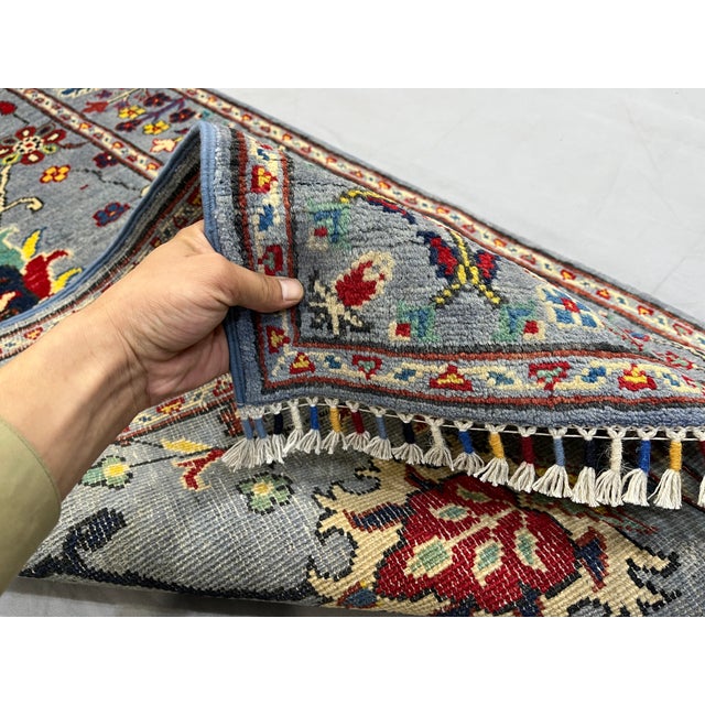 Blue Gray and Red Floral Wool Runner Rug, Persian Style, 2'9" X 9'7" For Sale - Image 10 of 17