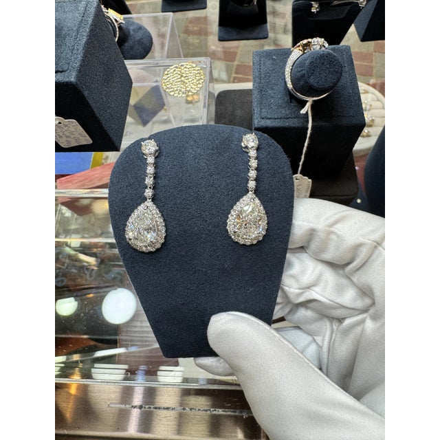 Gia Certified 7.51 Carat Total Pear Cut Diamond Drop Earrings in 18k White Gold - 2 Pieces For Sale - Image 10 of 10