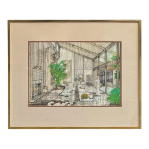 1976 Dave Badger Contemporary Interior Architectural Rendering on Mylar Over Vellum