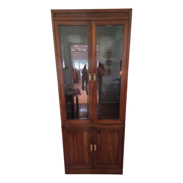 1980s Ethan Allen Canova Campaign Hutch Curio China Cabinet Display Shelf For Sale