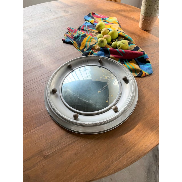 Antique English Style Round Convex Metal Mirror, 1900s For Sale - Image 4 of 18