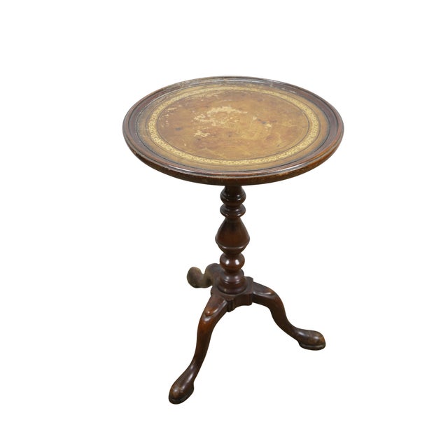 American Antique Fine Arts Furniture Mahogany Leather Top Pedestal Table Plant Stand 21" For Sale - Image 3 of 14