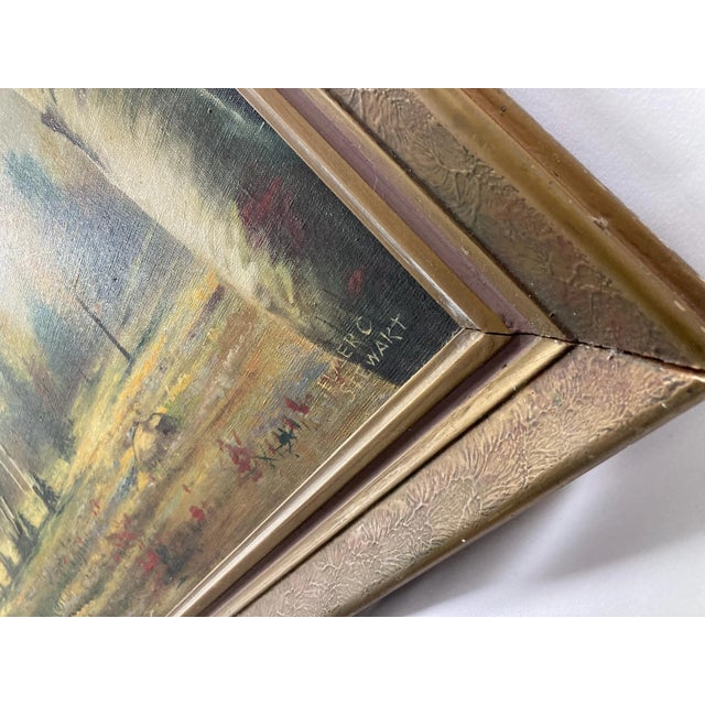 1950s Vintage Autumn Landscape Oil Painting by Elmer Stewart – Framed Mid-Century Forest Scene With Swans For Sale - Image 9 of 10