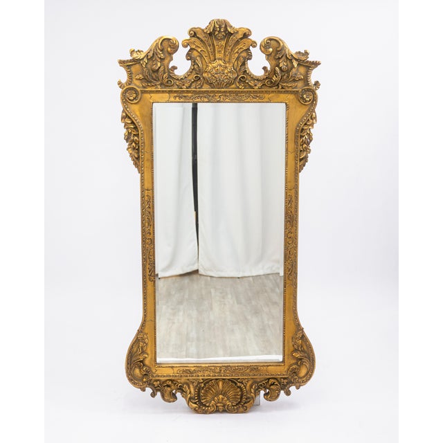 Italian Large Vintage Mid Century Italian Gilded Wood Frame Oyster Accent Mirror For Sale - Image 3 of 7