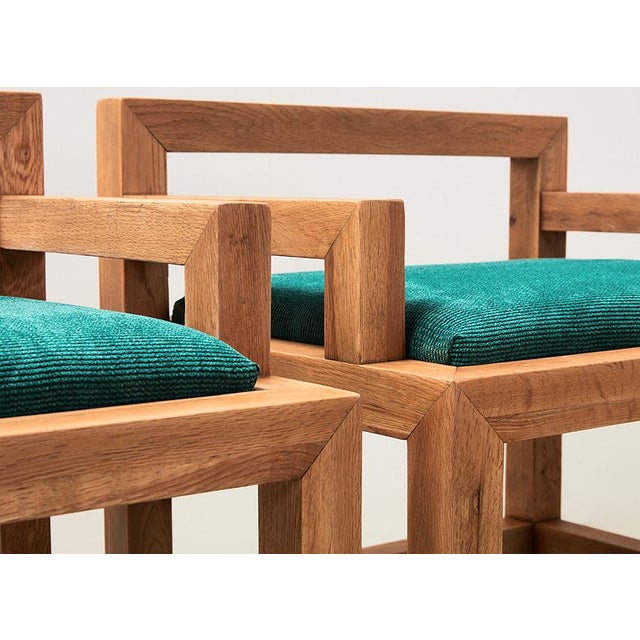 Wood Architectural Dining Chairs and Bench in Oak, Netherlands, 1980s, Set of 4 For Sale - Image 7 of 11