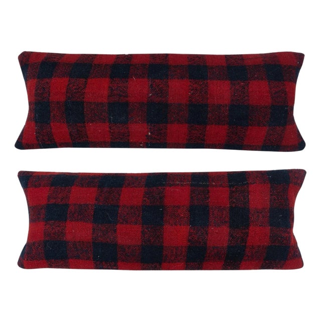 12"x35" SET OF 2 - Handmade Kilim Cushion Covers. A pair of Lumbar Pillow Covers For Sale