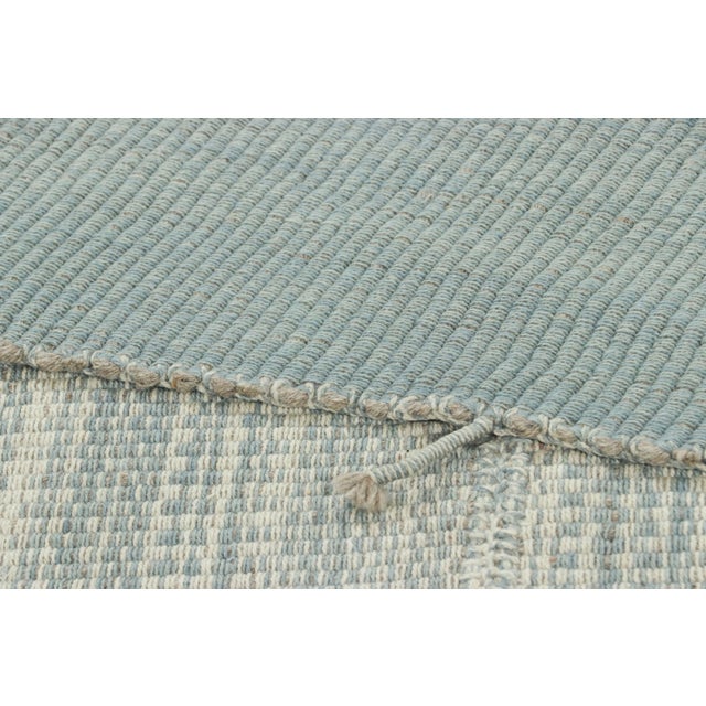 Textile Rug & Kilim’s Contemporary Kilim in Blue Textural Stripes, White and Gray Accent For Sale - Image 7 of 7