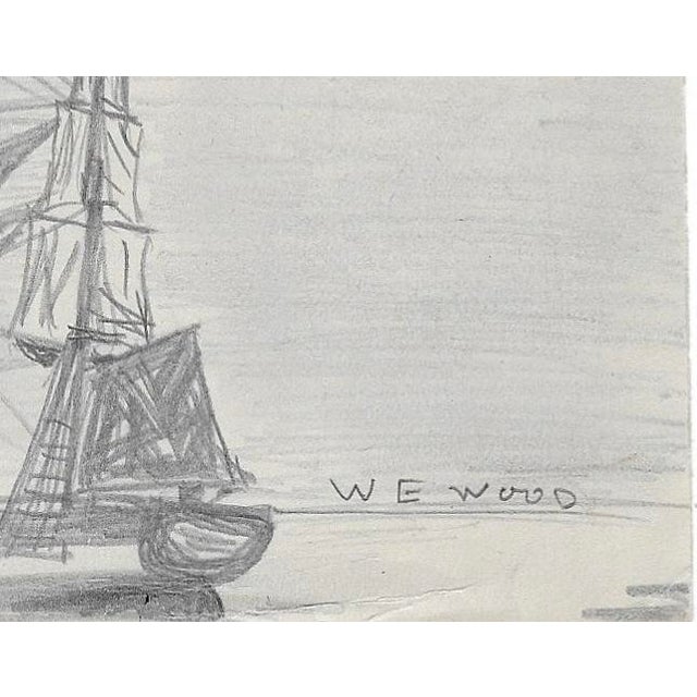 1943 sailing drawing on paper by Devon, UK artist William E. Wood. Signed lower right. Combined shipping available, please...