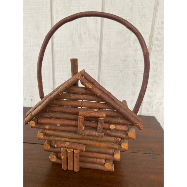 Vintage Rustic Bentwood Log Cabin Basket For Sale - Image 4 of 8