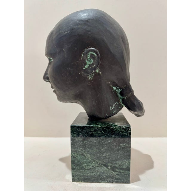 Larry Mohr Verdigris Bronze Bust ''Beth'' on Marble Pedestal Sculpture Signed From Artist Estate For Sale In Atlanta - Image 6 of 11