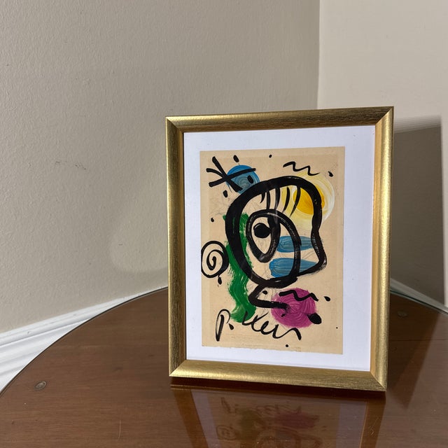 Peter Keil 1970s Peter Robert Keil Original Painting Abstract Miro Style Modern Art Signed Framed For Sale - Image 4 of 6