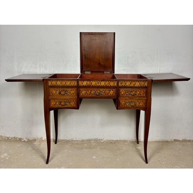 Spanish Marquetry Vanity Desk with Drop Leaves, 1930 For Sale - Image 12 of 18