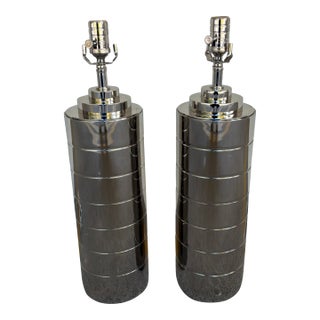 Ralph Lauren Modern Polished Nickel Lamps - Pair. For Sale