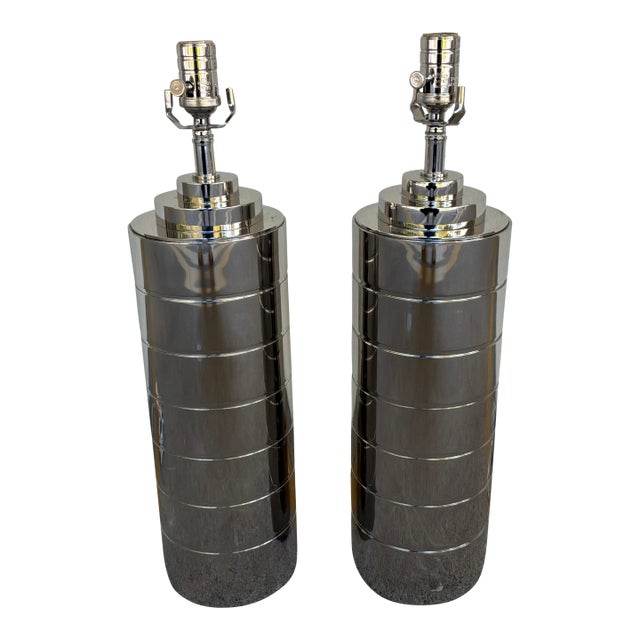 Ralph Lauren Modern Polished Nickel Lamps - Pair. For Sale