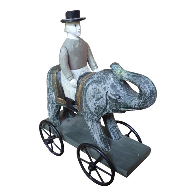 Mid 20th Century Americana Folk Art Hand Carved Rider on Elephant For Sale
