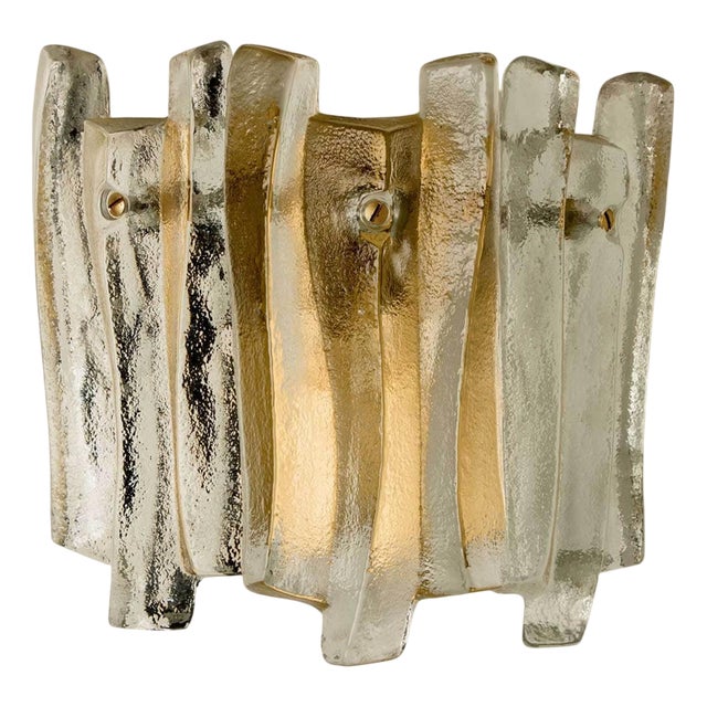 Textured Ice Glass and Brass Wall Light attributed to J. T. Kalmar for Kalmar, 1970s For Sale