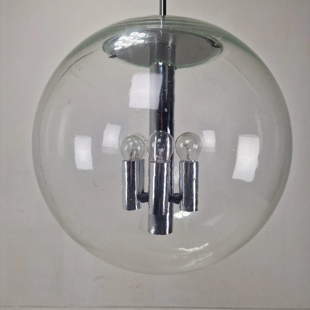 Mid-Century Modern Large Pendant Light with Extension Rods from Glashütte Limburg, 1980s For Sale - Image 3 of 14