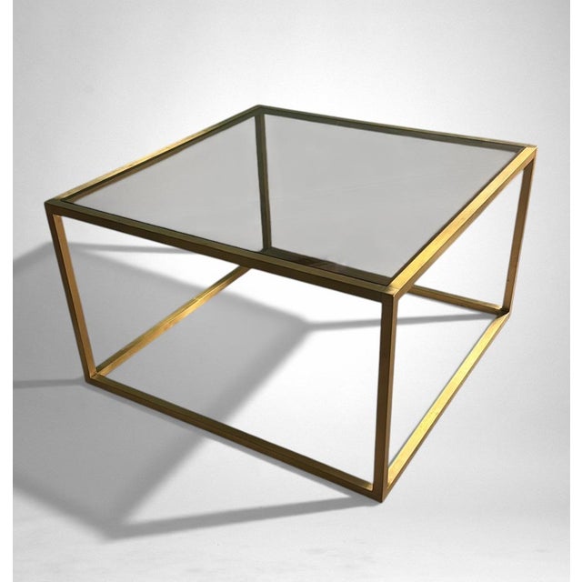 Mid-Century Modern Late 20th Century Willy Rizzo Style Italian Brass and Smoked Glass Coffee Table For Sale - Image 3 of 17