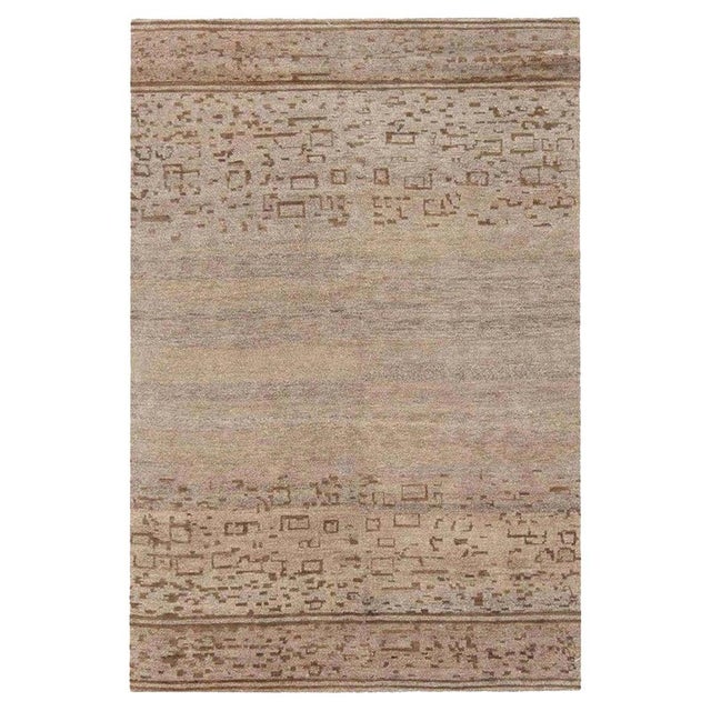 Contemporary Geometric Beige and Brown Handmade Hemp Rug by Doris Leslie Blau For Sale