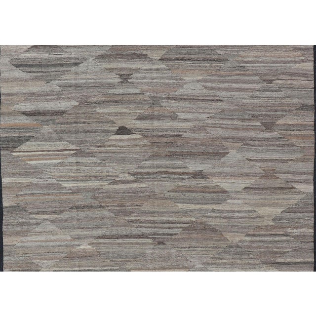 Tribal Neutrals, Charcoal, Gray and Brown Afghan Modern Kilim Geometric Design 8'6"x11'3" For Sale - Image 3 of 11