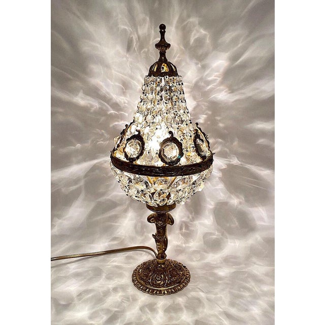 Art Nouveau Crystal Glass and Brass Table Lamp with Putte, 1950s For Sale - Image 13 of 18