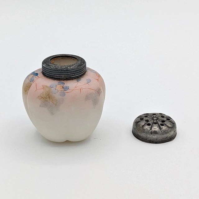 Late 19th Century Antique Mount Washington Hand Painted Burmese Art Glass Melon Shaped Shaker, Circa 1890 For Sale - Image 5 of 12