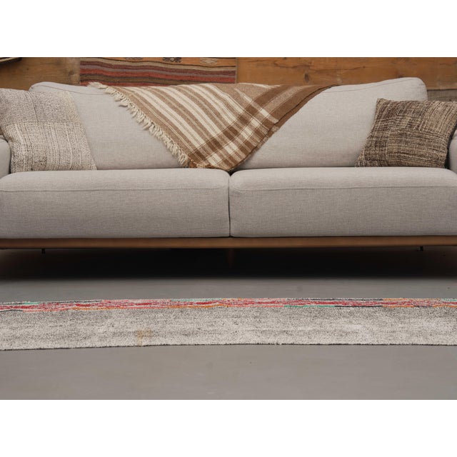 1970s Vintage Handmade Wool Cotton Turkish Grey Runner Rug For Sale - Image 4 of 11