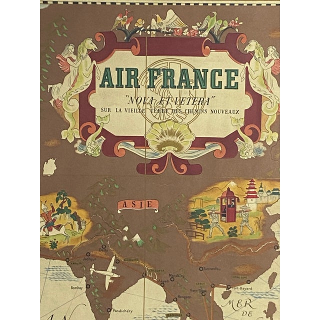 Wood 1939 Lucien Boucher, Air France 'Nova Et Vetera' Poster Map, Paris France For Sale - Image 7 of 13