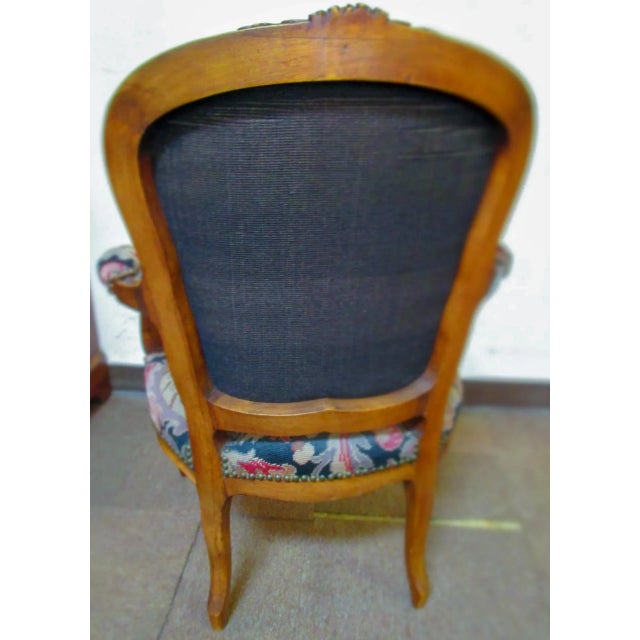 19thc Louis XVI Style Carved Walnut Fauteuils With Needlepoint Upholstery For Sale - Image 10 of 12