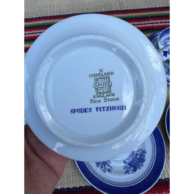 A Set of 6 Copeland Spode Fitzhugh Blue Cream Soup Bowls With Saucers, Circa 1960’s For Sale - Image 10 of 12