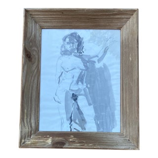1970’s Original Abstract Female Nude Watercolor/Pencil Drawing Mid Century Modernist Wood Frame For Sale
