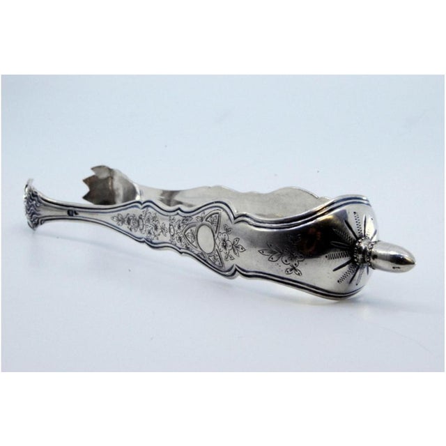 Metal Claws-Shaped Silver Ice Tongs with Engraved Plant Motifs For Sale - Image 7 of 9
