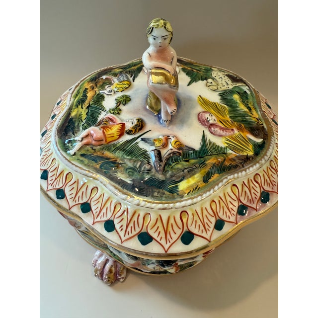 Italian Vintage Italian Capodimonte Porcelain Lidded Box For Sale - Image 3 of 7