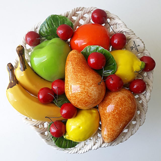 Large Handmade Ceramic Fruit Basket from Capodimonte, Italy, 1980s For Sale - Image 11 of 12