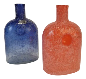 Blue and Orange Bubble Glass Jars from Arabia, Finland, 2000s, Set of 2