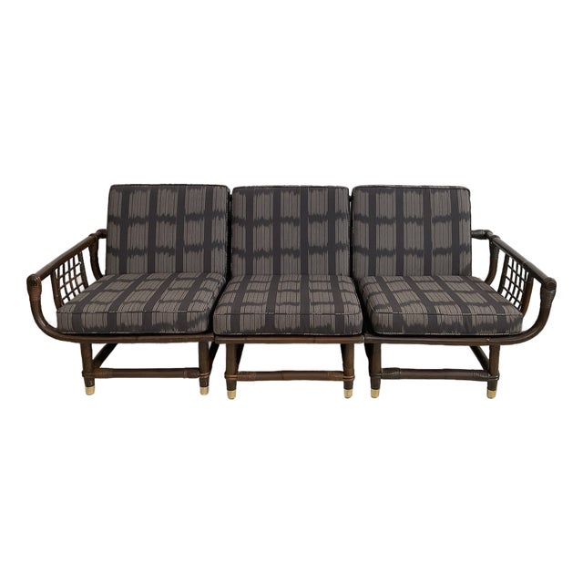 Vintage Rattan Lanai Sofa Attr. To John Eisner for Ficks Reed, Circa 1970 For Sale