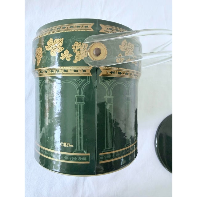 Hollywood Regency Mid 20th Century Cera Ice Bucket in Dark Green With Gold Leaves. For Sale - Image 4 of 9