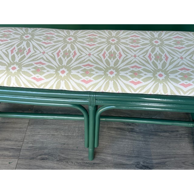 1970s Palm Beach Style Green Lacquered Bench With Floral Upholstery For Sale In Miami - Image 6 of 10