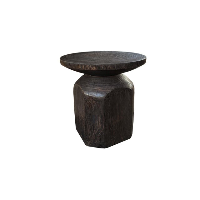 Sculptural Suar Wood Side Table, Espresso Finish Modern Organic For Sale - Image 4 of 6