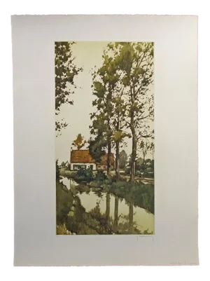 1970s European Landscape Aquatint Etching by Roger Hebbelinck