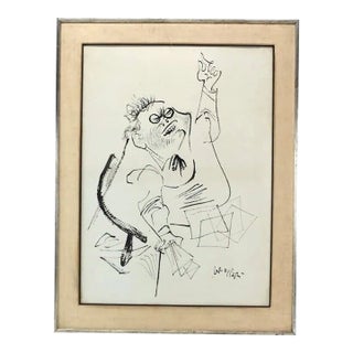 Huge Vintage Original William Gropper Ink Wash Figural Drawing Sketch Painting For Sale