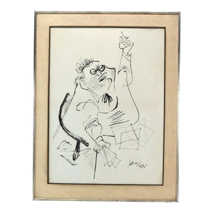 Huge Vintage Original William Gropper Ink Wash Figural Drawing Sketch Painting