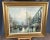 Original painting on canvas of a Paris street scene including horses and carriage, street cars, automobiles and figures....