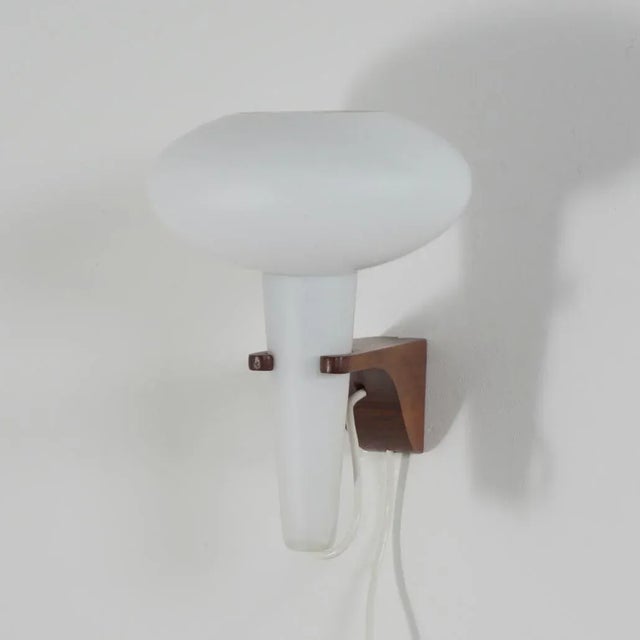 Brown Mushroom Wall Lamp in Teak and White Glass from Artimeta, 1960s For Sale - Image 8 of 12